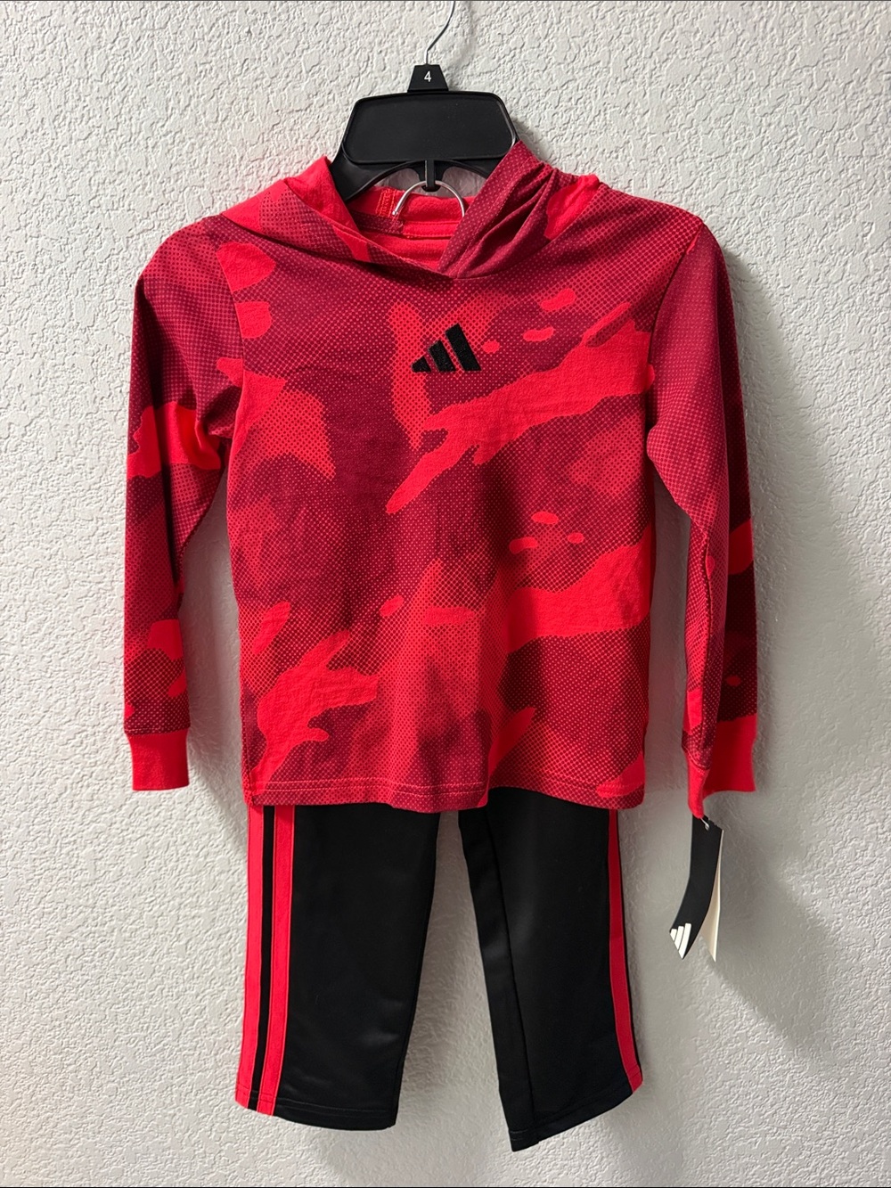 adidas Kids Red Camo Hooded Rashguard Set